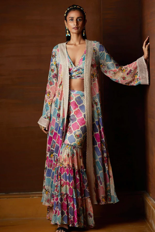 Printed Jacket And Sharara Set