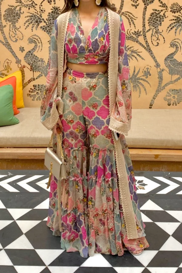 Printed Jacket And Sharara Set - Image 2