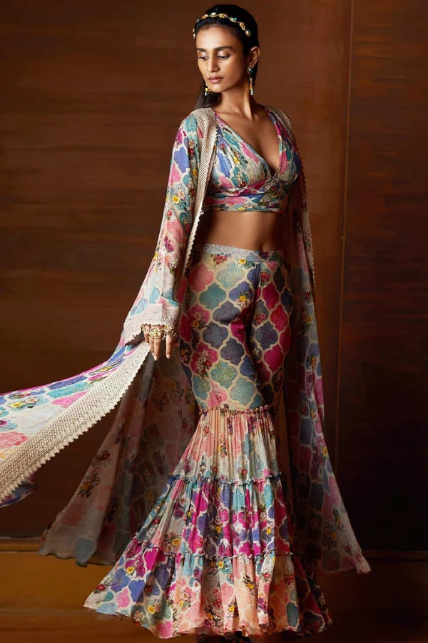 Printed Jacket And Sharara Set - Image 3
