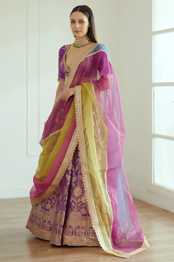 Purple Brocade Lehenga set - Image 2