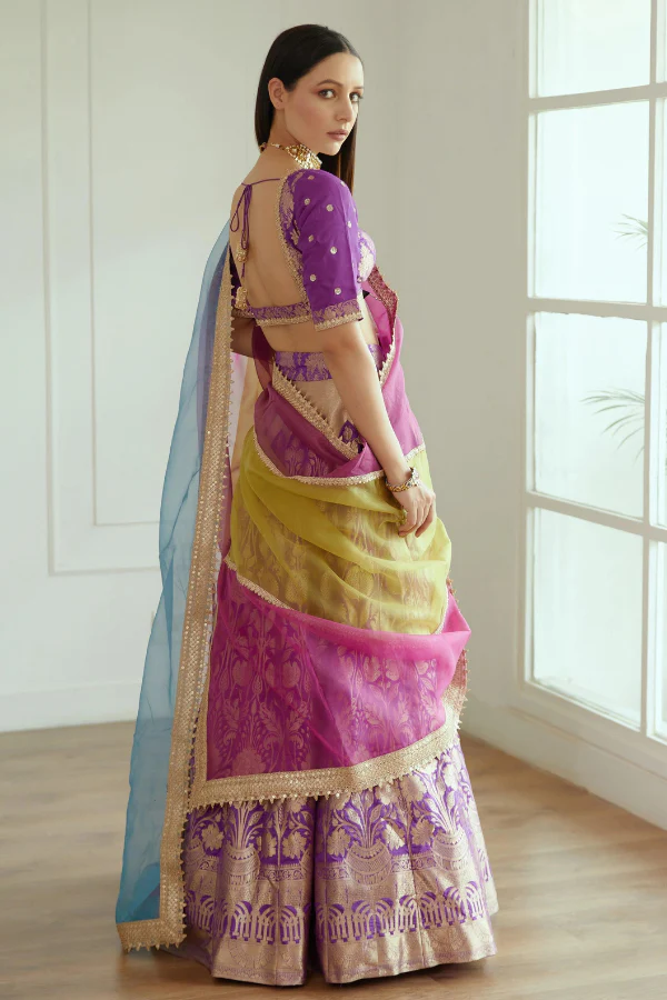 Purple Brocade Lehenga set - Image 3