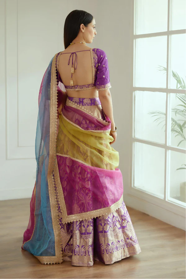 Purple Brocade Lehenga set - Image 4