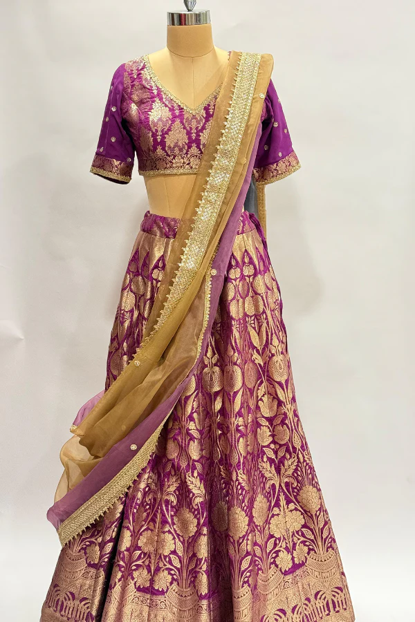 Purple Brocade Lehenga set - Image 5