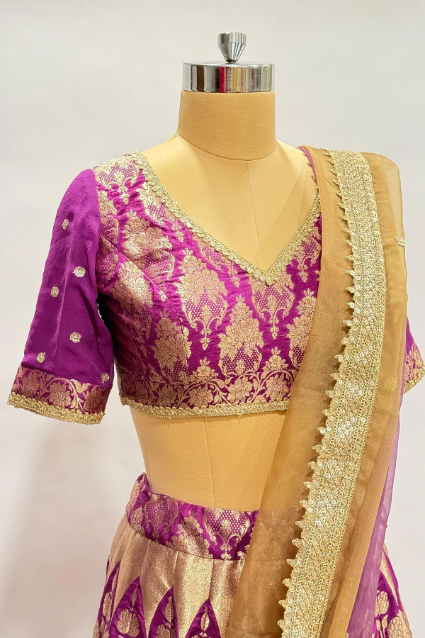 Purple Brocade Lehenga set - Image 6
