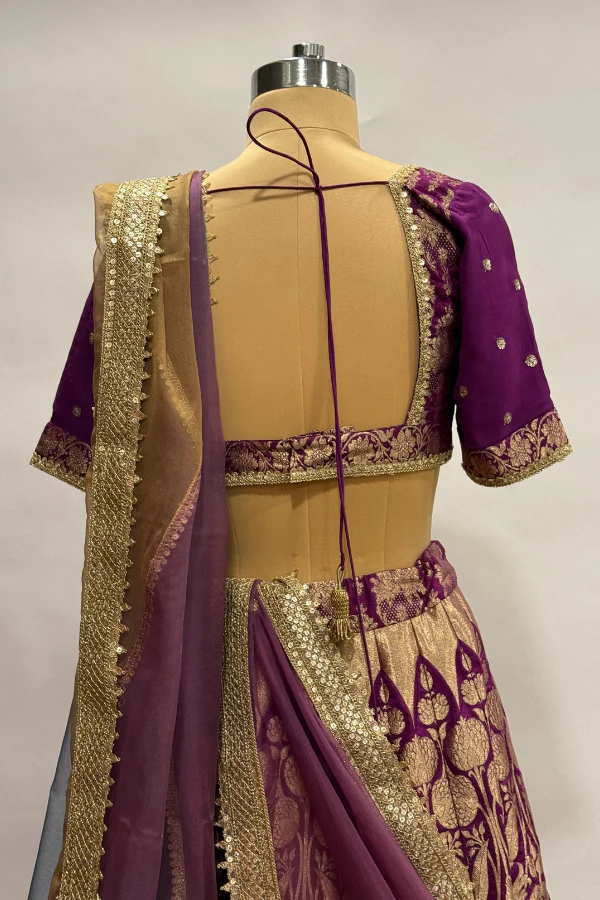 Purple Brocade Lehenga set - Image 7