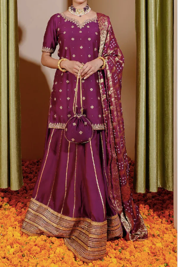 Purple chanderi Lehenga set