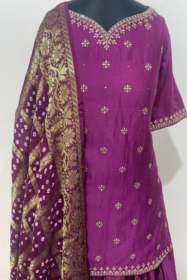Purple chanderi Lehenga set - Image 4
