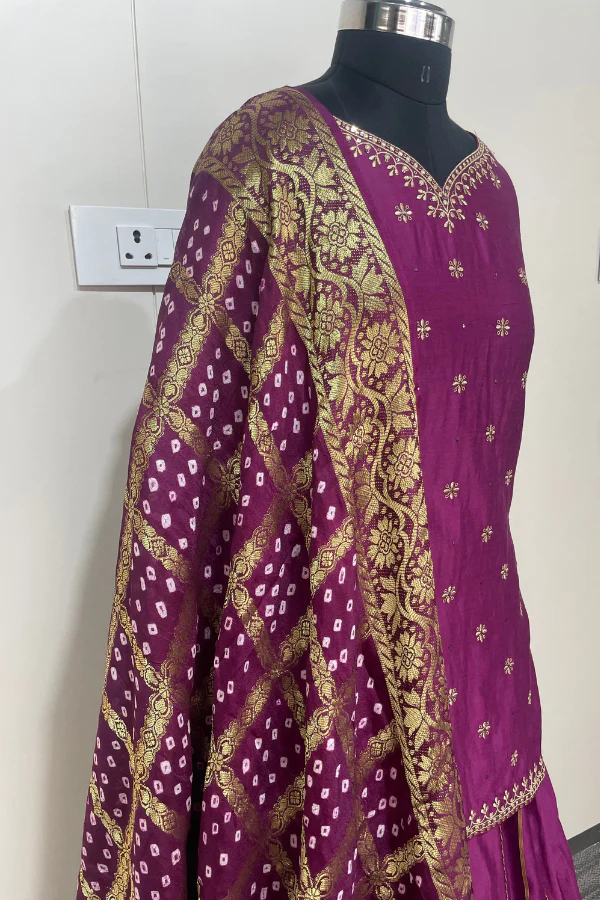 Purple chanderi Lehenga set - Image 5