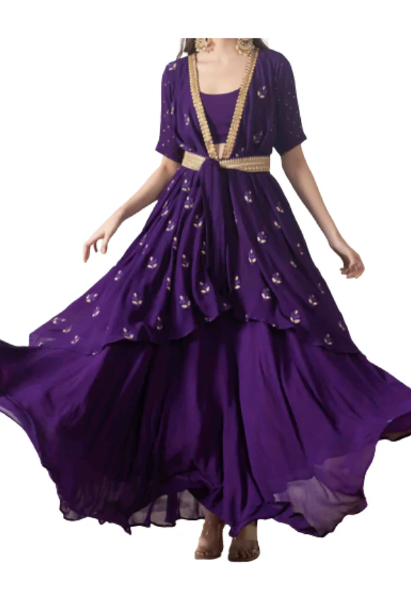 Purple indo western lehenga jacket set - Image 3