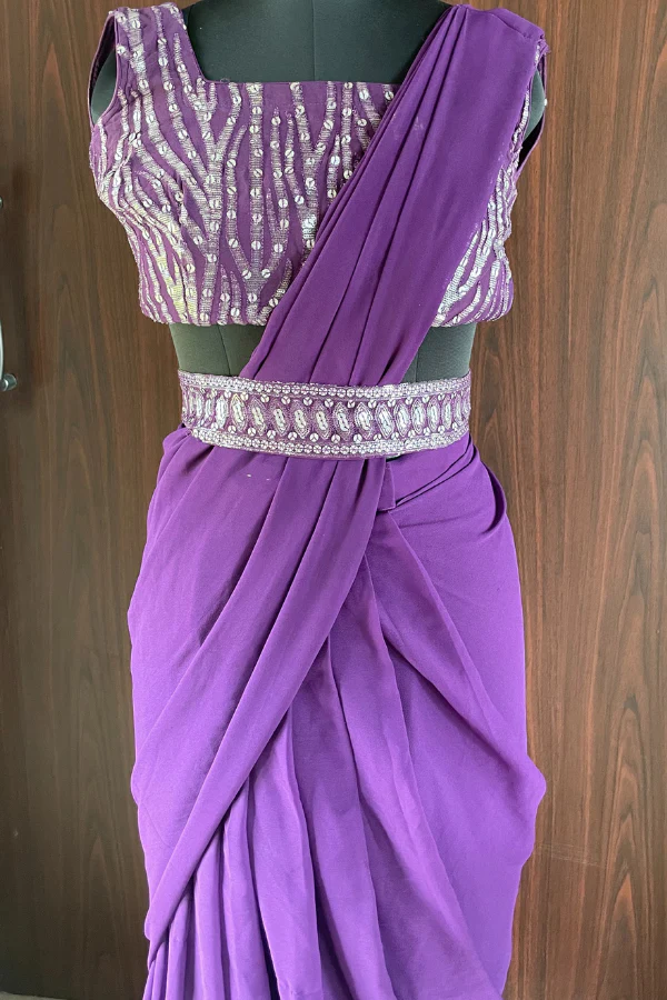 Purple ready to wear saree - Image 2