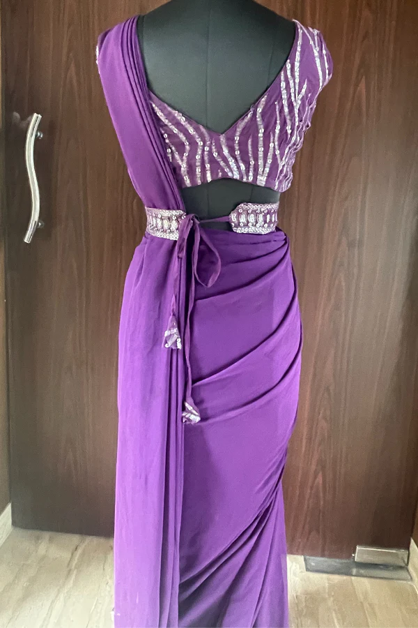 Purple ready to wear saree - Image 3