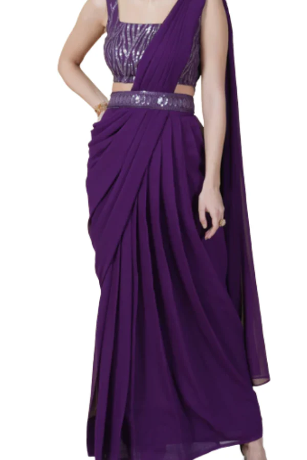 Purple ready to wear saree - Image 4