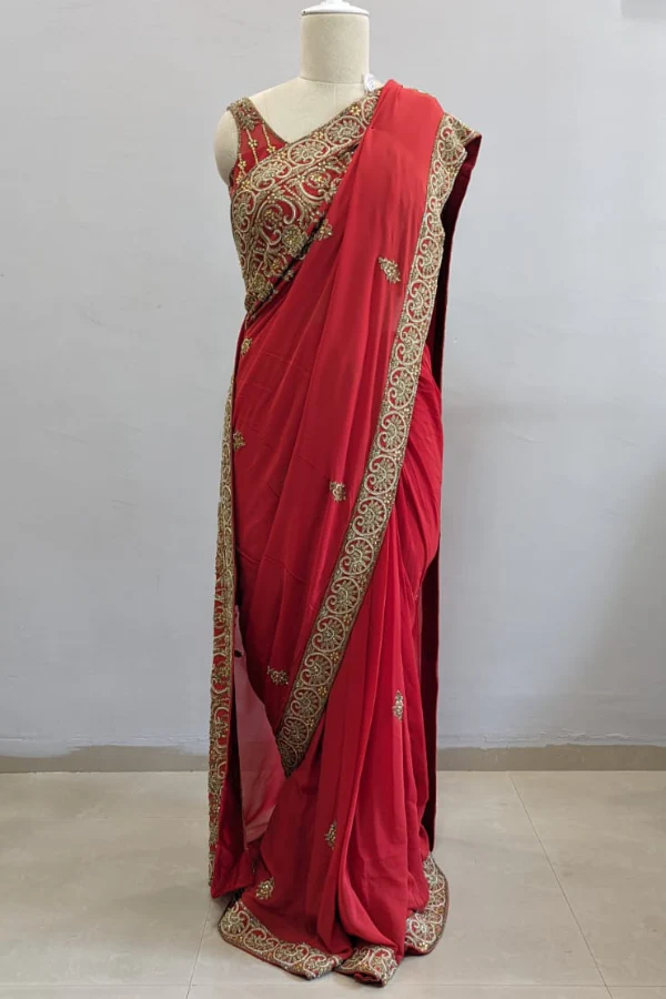 Rabani & Rakha red georgette saree set - Image 2