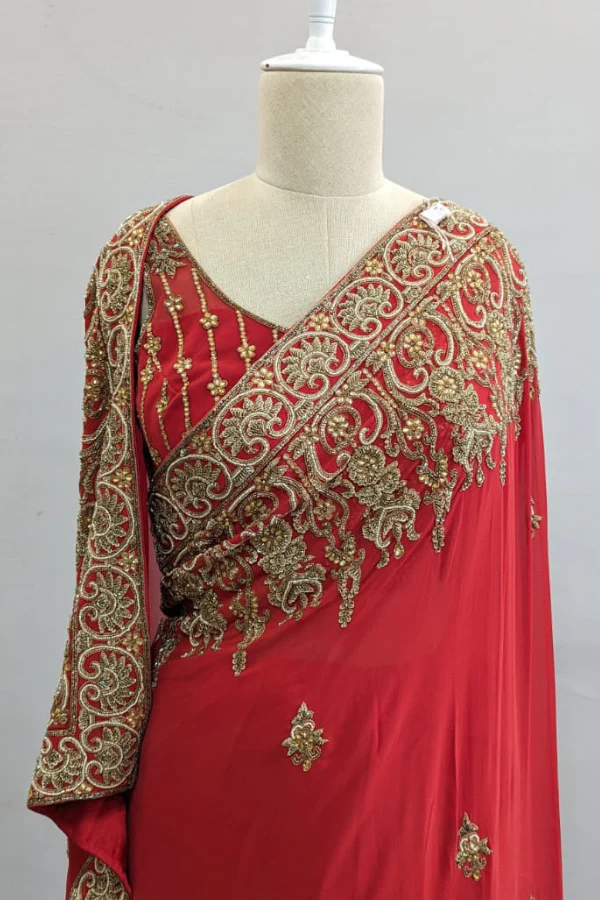 Rabani & Rakha red georgette saree set - Image 3