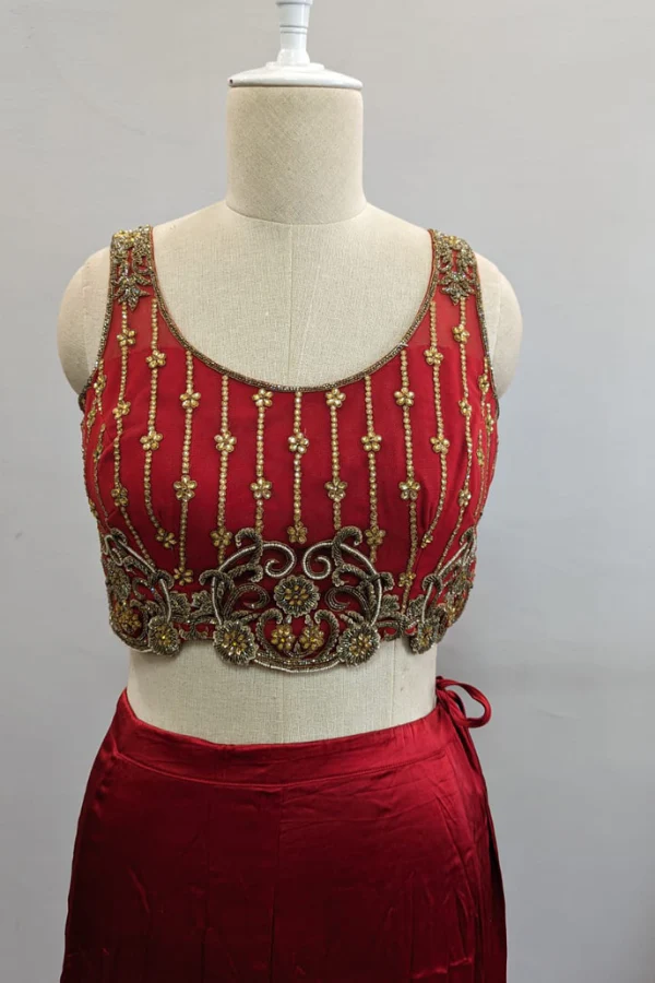 Rabani & Rakha red georgette saree set - Image 4