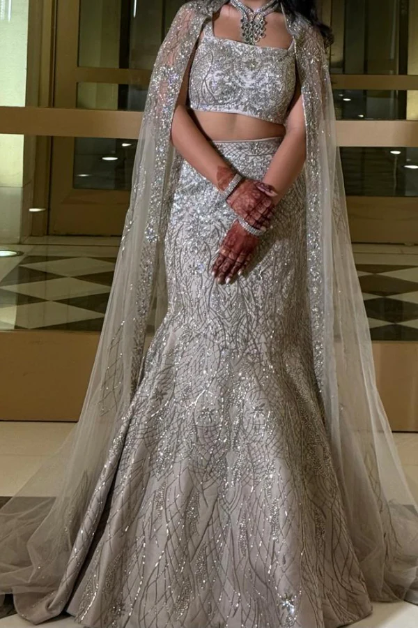 Rachit Khanna Embroidered Fish Cut Lehenga Set