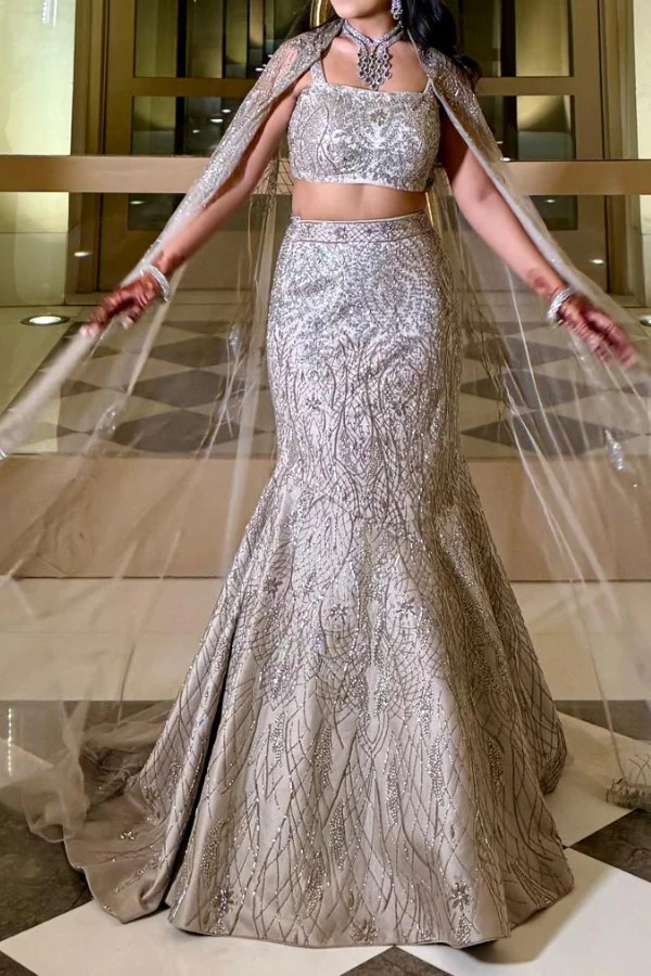 Rachit Khanna Embroidered Fish Cut Lehenga Set - Image 2