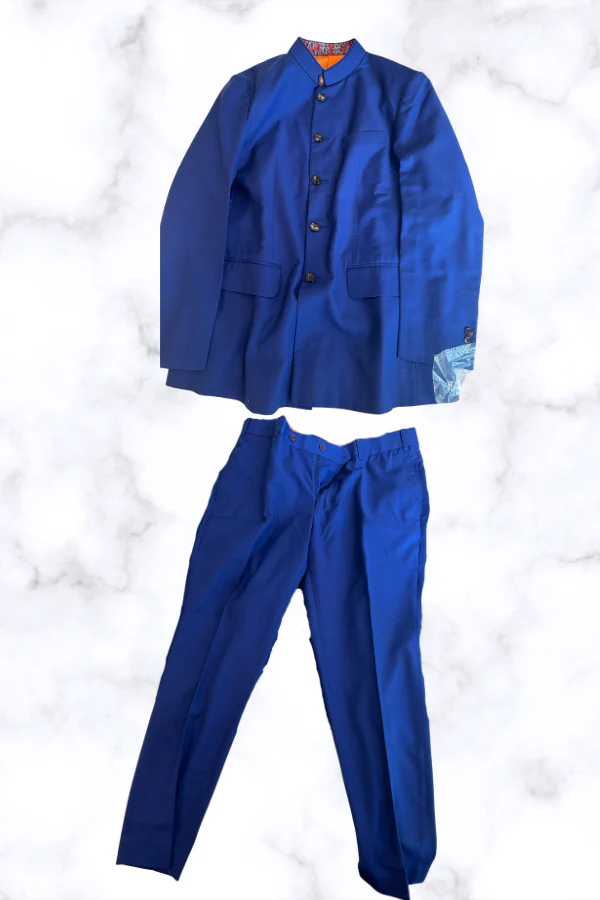 Raghavendra Rathore blue Bandgala set