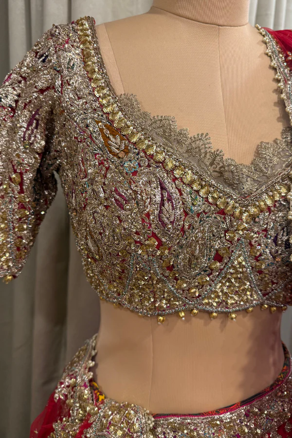 RAH red & pink embroidered lehenga - Image 2