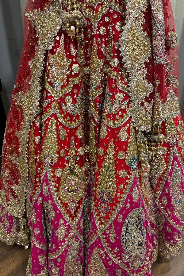 RAH red & pink embroidered lehenga - Image 3