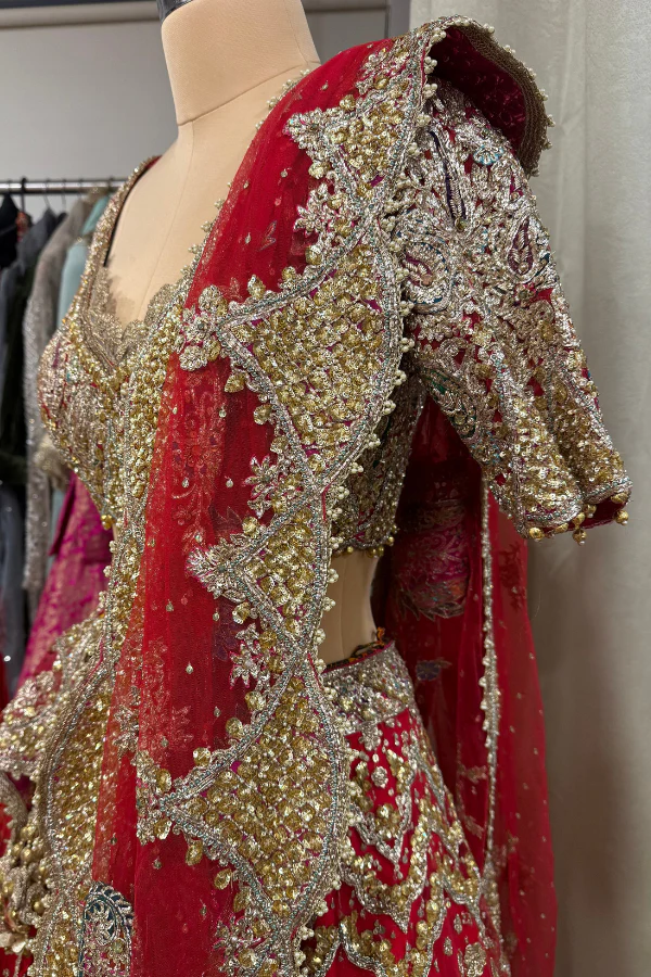 RAH red & pink embroidered lehenga - Image 4