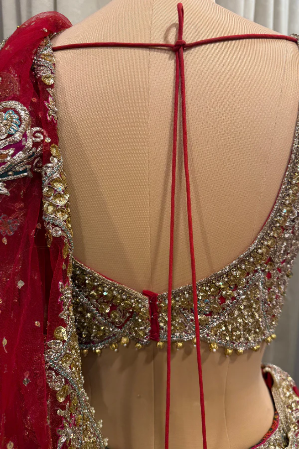 RAH red & pink embroidered lehenga - Image 5