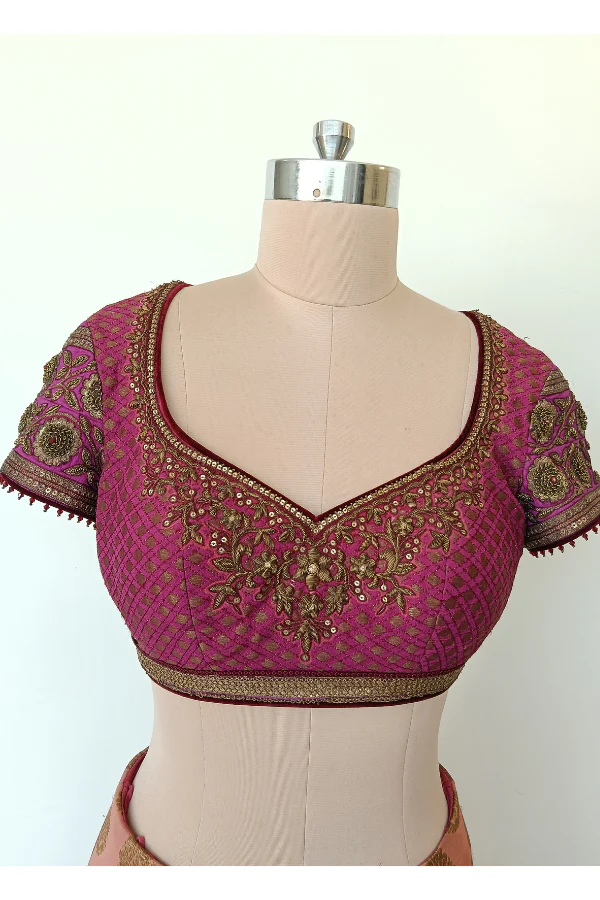 Rani Pink Brocade lehenga set - Image 3