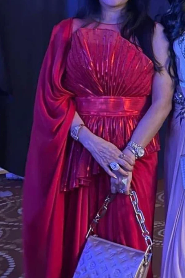 Red Metallic draped gown - Image 2