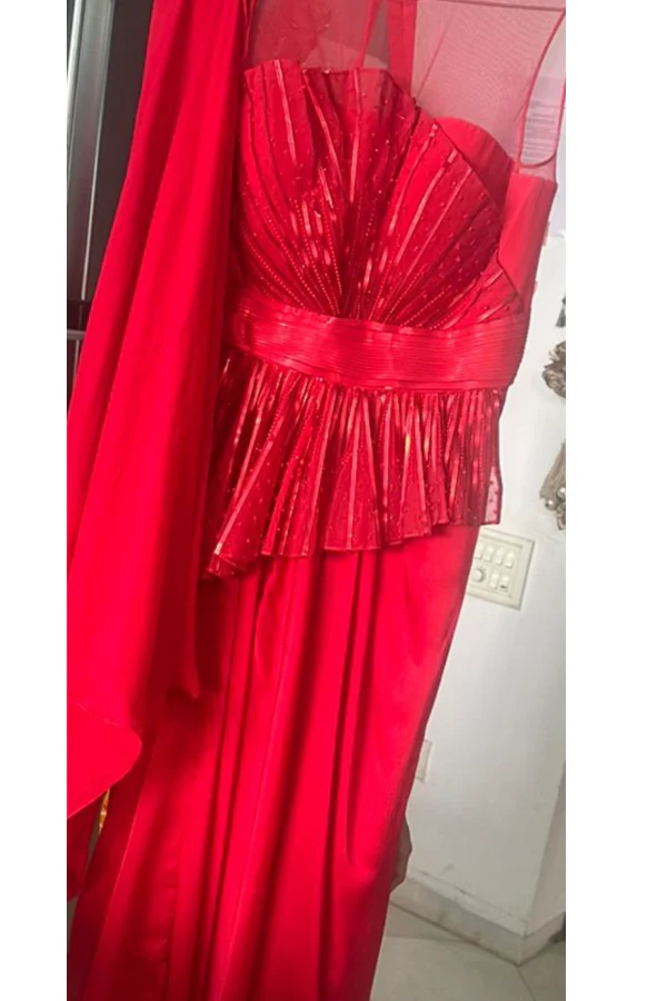 Red Metallic draped gown - Image 3