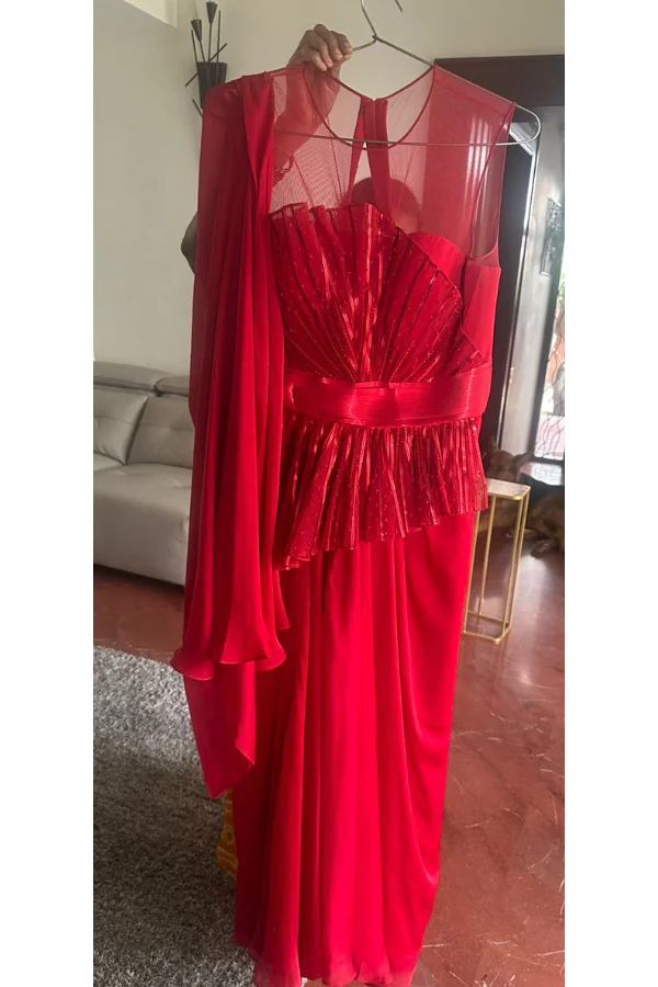 Red Metallic draped gown - Image 4