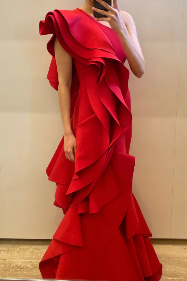 Red Ruffled gown - Image 2
