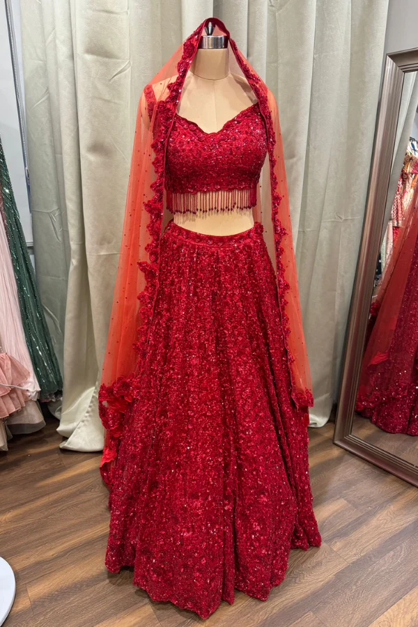 red sequint lehenga - Image 2