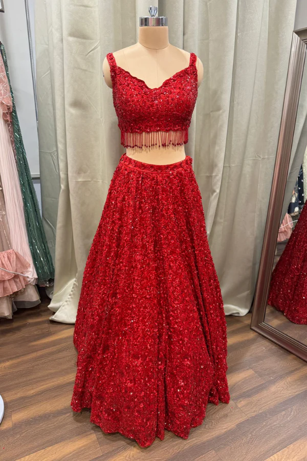 red sequint lehenga - Image 3