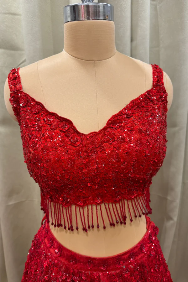 red sequint lehenga - Image 4