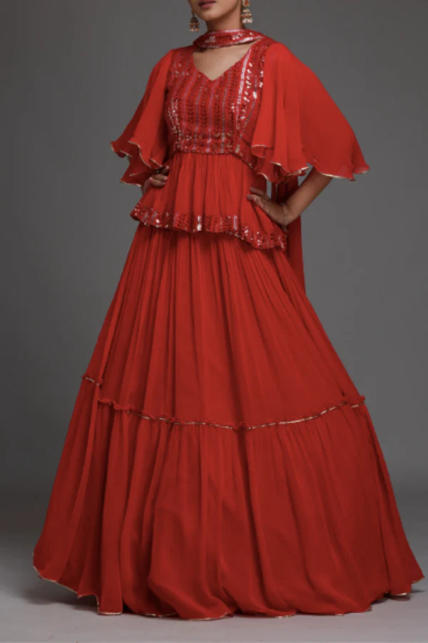 Red Sequins Georgette Lehenga set