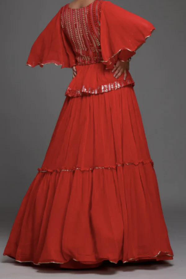 Red Sequins Georgette Lehenga set - Image 2