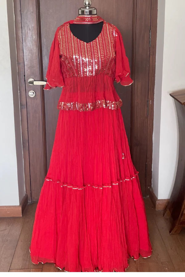 Red Sequins Georgette Lehenga set - Image 3