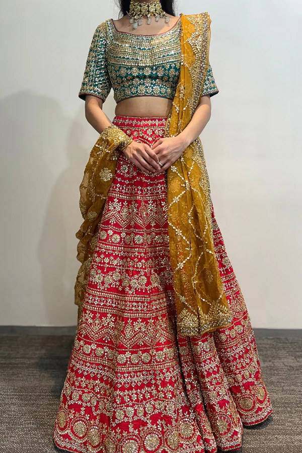 tri color gota patti lehenga set