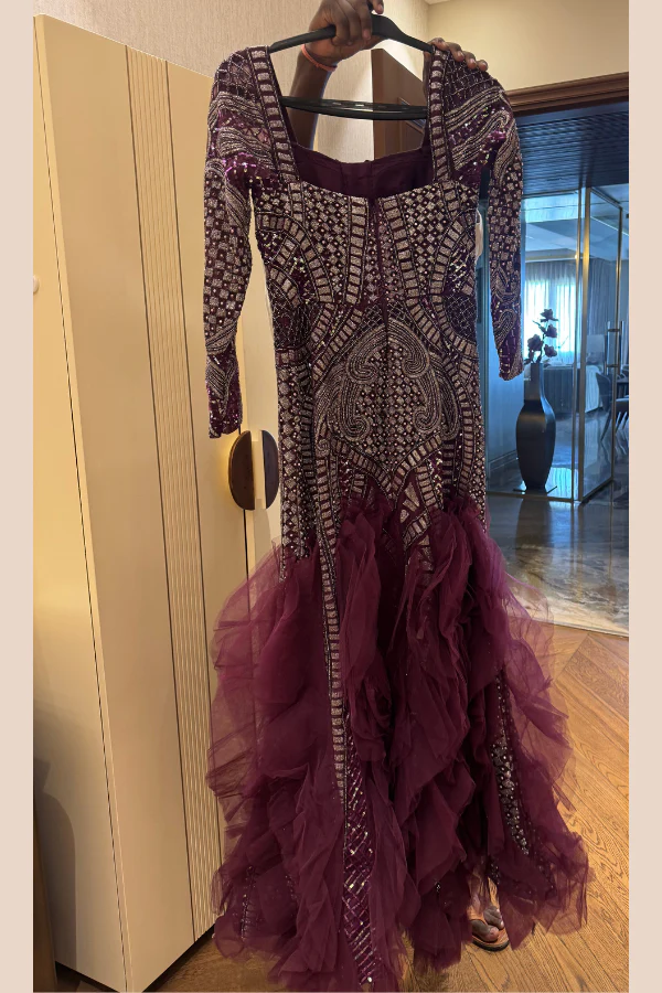 Reynu Taandon Embellished Gown with Ruffled Hem - Image 3