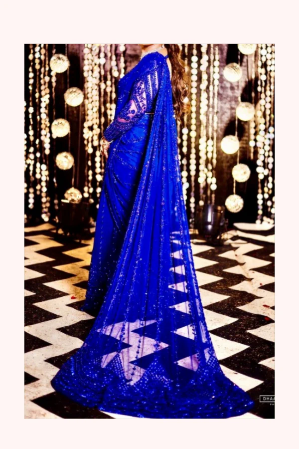 Rianta's Royal Blue Embellished Pre Draped Saree - Image 2