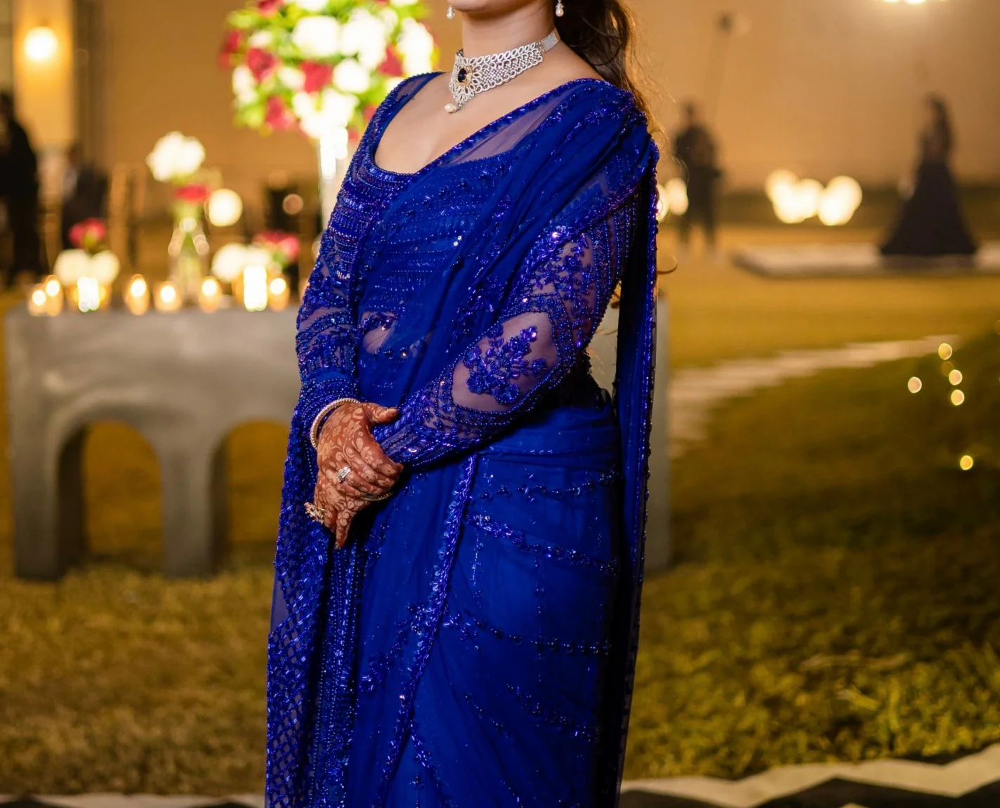 Rianta's Royal Blue Embellished Pre Draped Saree - Image 3