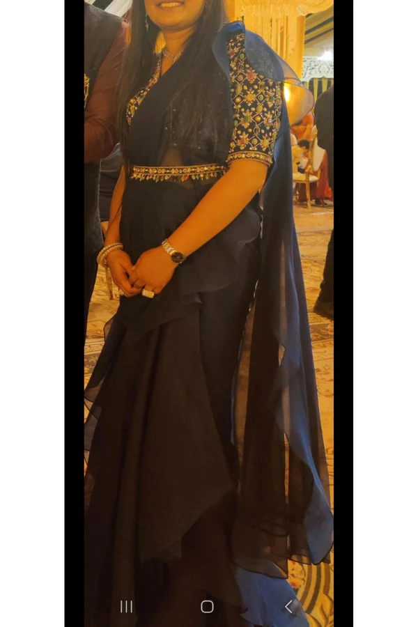 Ridhi mehra blue pre draped saree - Image 2