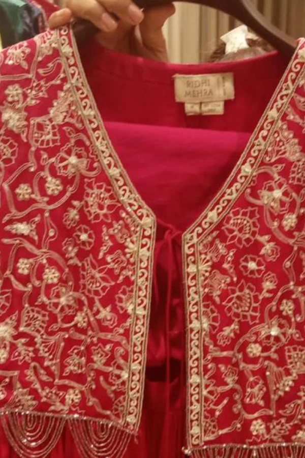 RIDHI MEHRA Embroidered Peplum Jacket With Blouse & Sharara Pants - Image 4