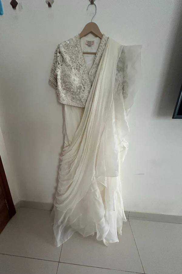 Ridhi mehra ivory pre draped saree - Image 2