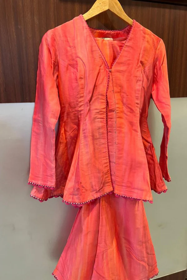 Ridhi mehra Pink Leelah Chanderi Peplum Top And Pant Set - Image 4
