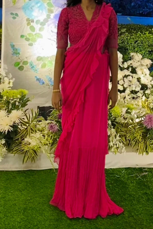 Ridhi Mehra Pink Pre-Stitch Saree - Image 2