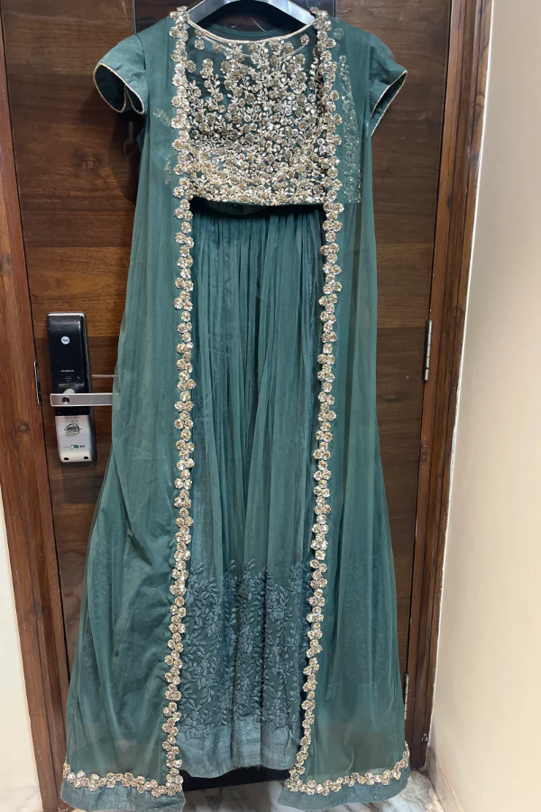 Ridhi Mehra teal lehenga with cape - Image 2