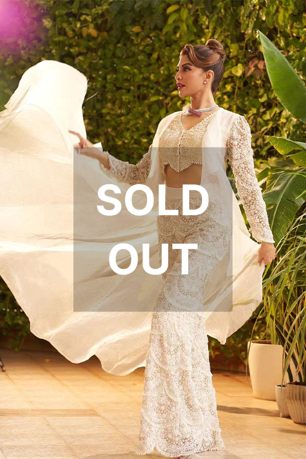 RIDHIMA BHASIN IVORY PEARL DROP EMBROIDERED JACKET SET