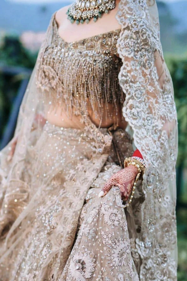 Rimple and Harpreet Champagne Embellished Lehenga - Image 3