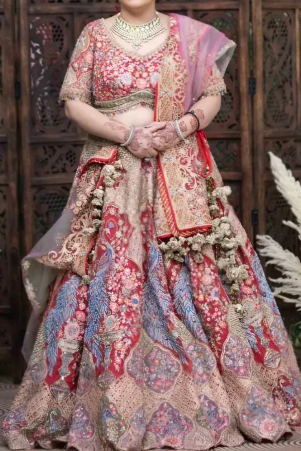 Rimple and Harpreet red embroidered lehenga set - Image 2